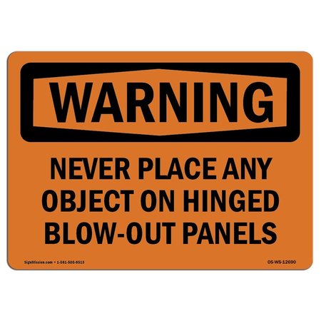 SIGNMISSION OSHA WARNING Sign, Never Place Any Object Panels, 7in X 5in Decal, 5" W, 7" L, Landscape OS-WS-D-57-L-12690